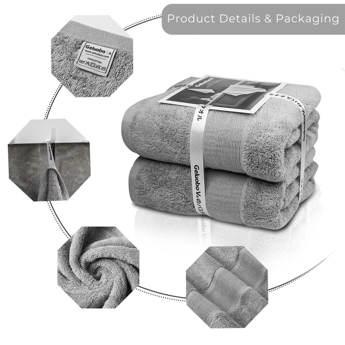 GELUOBOV Luxury 100% Cotton Bath Towels, Quick-Dry & Highly Absorbent, Fluffy & Durable, Low-Lint, Hotel Quality, Nordic Style, Large 24×47 in, for Home, Spa, Gym, Travel
